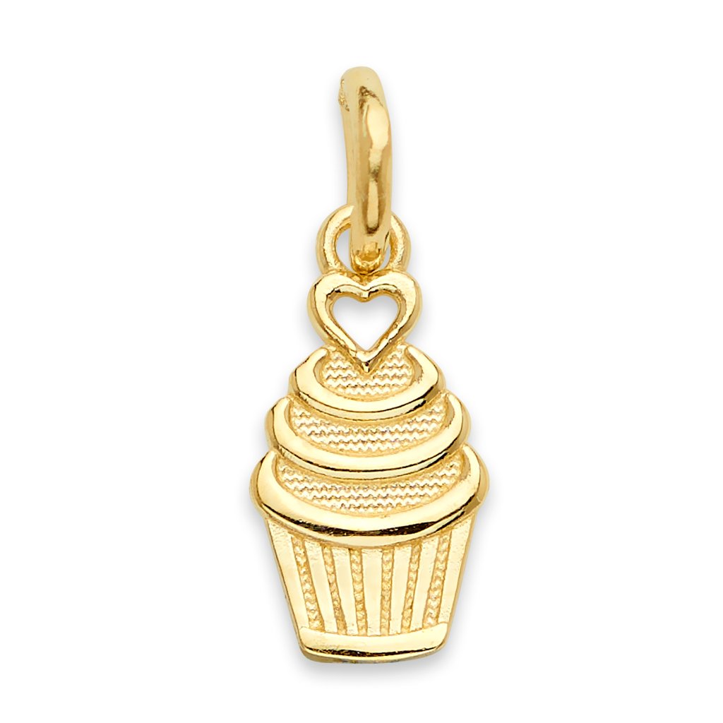 Solid 10k Gold Cupcake Charm - Cute Birthday Jewelry Gifts